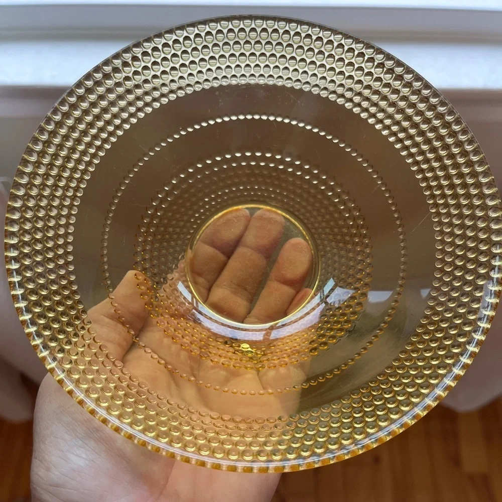 Vintage Amber Glass Cereal Desert Fruit Beaded Bullseye Bowl 6 1/2” X 2 1/8”
